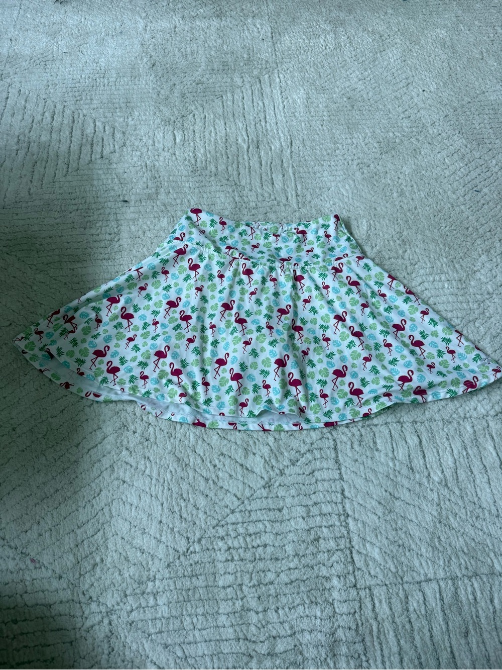 bcg White Skater Skirt with Pink Flamingo and Green Leaf Print